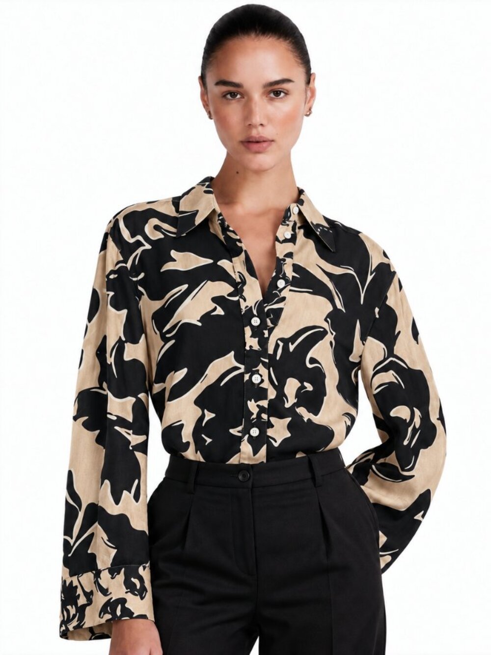 Derek Lam 10 Crosby Lacey Safari Multi Print Button Down Shirt S